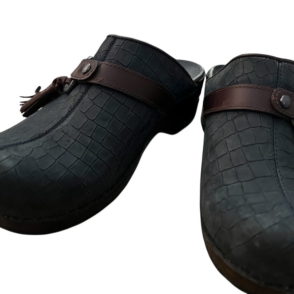 Dansko Black Croc-Embossed Clogs with Brown Accents - Picture 8 of 12